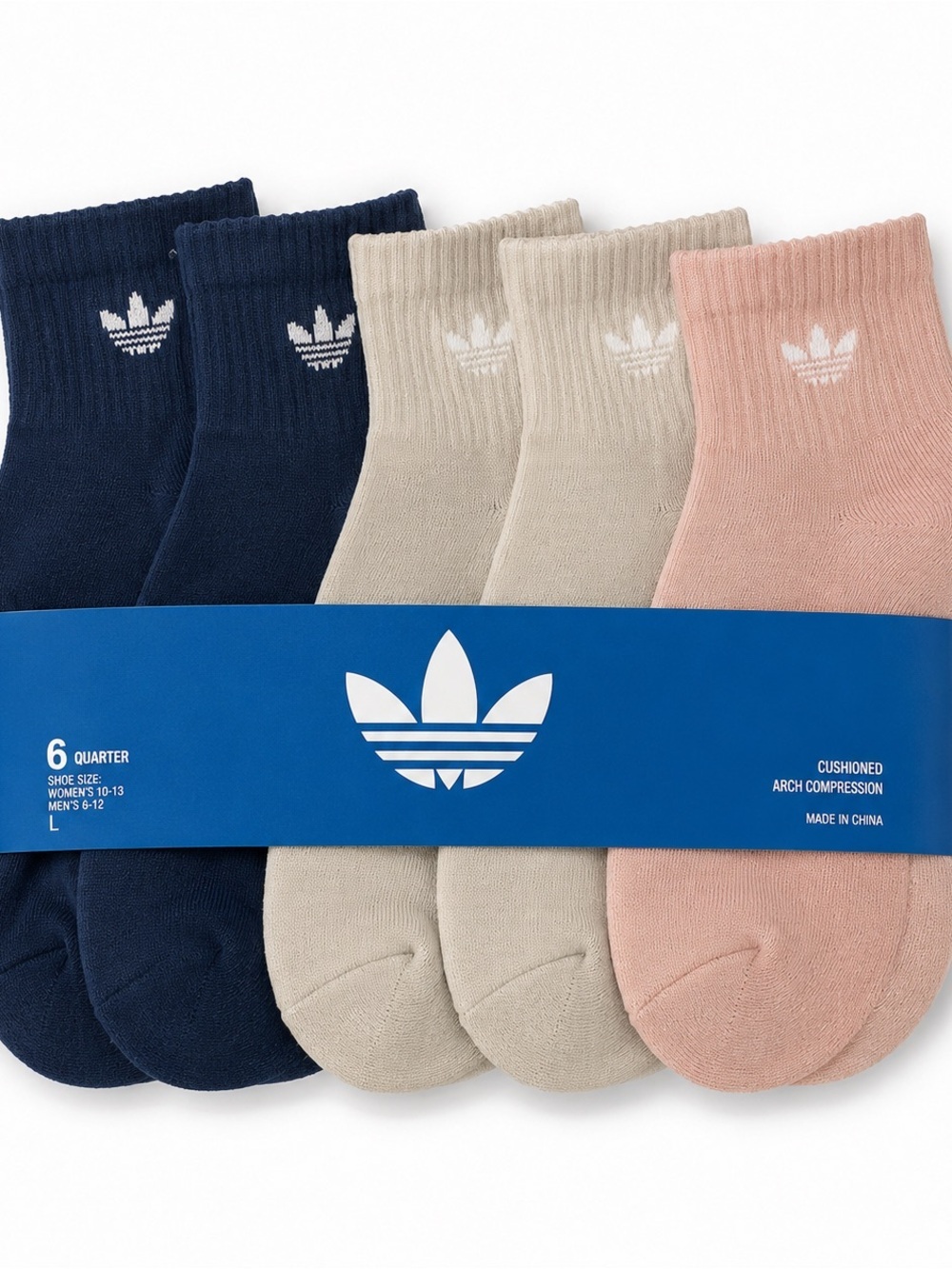 Adidas Originals Trefoil Quarter Socks 6-Pack Size Large NWT